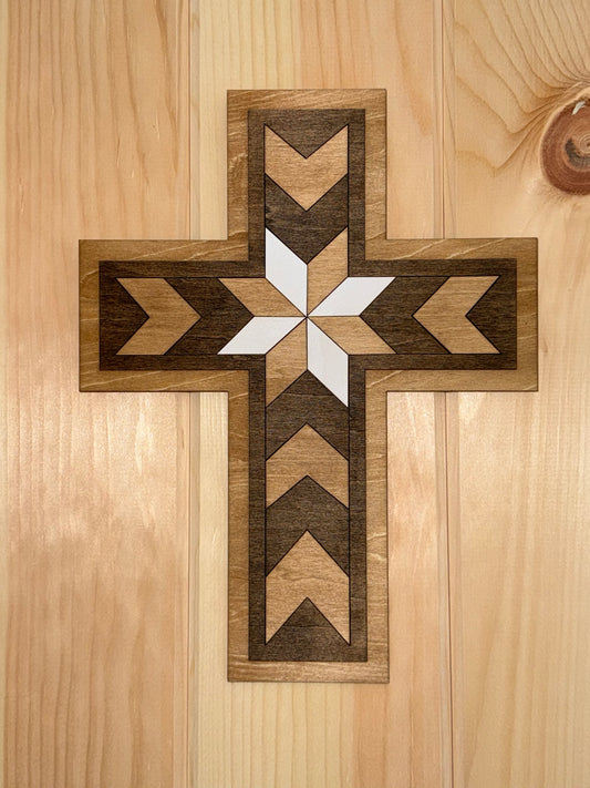 Wooden Mosaic Cross Wall Hanger